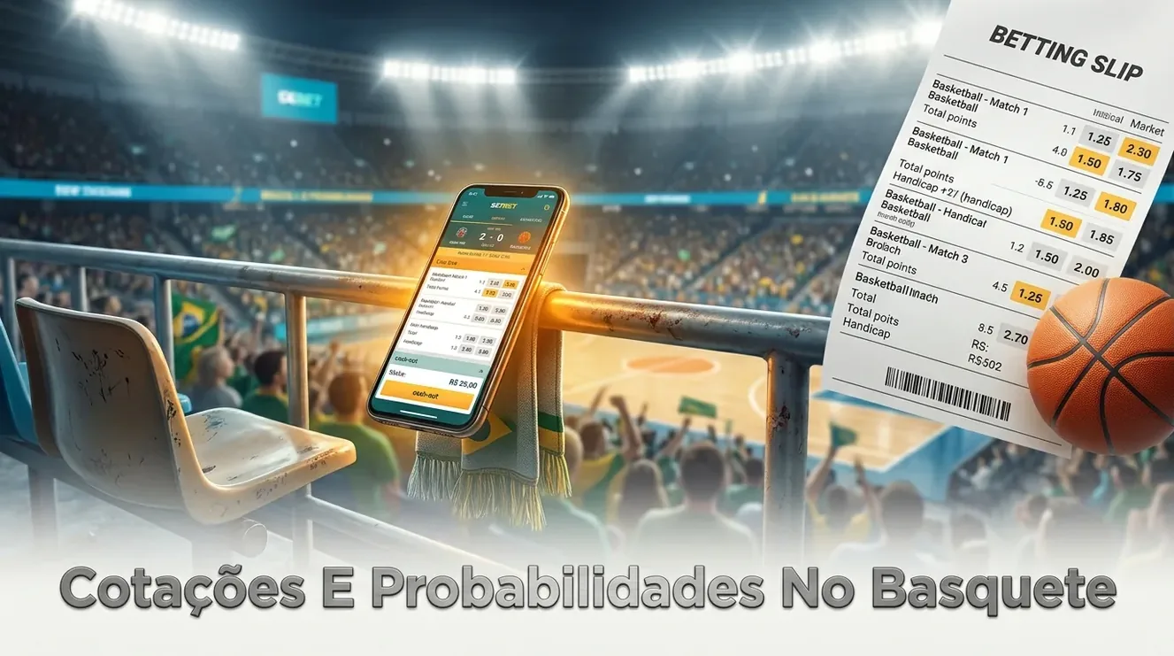 Bilhete de aposta com cotações e probabilidades de basquete