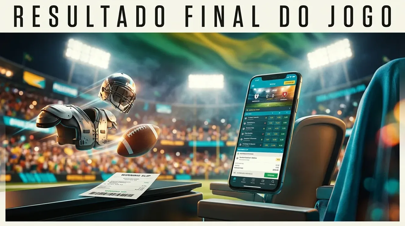 Campo de futebol americano com resultado final do jogo.